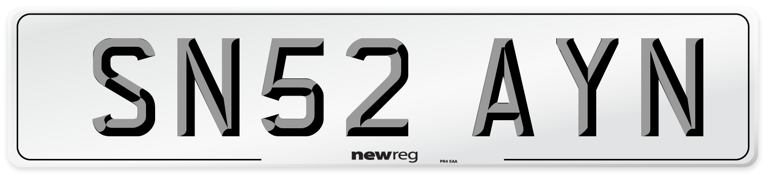 SN52 AYN Number Plate from New Reg
